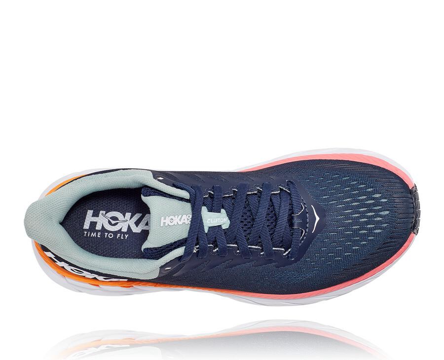 Running Shoes Womens - Hoka One One Clifton 7 - Navy/White - RJBYKWX-57